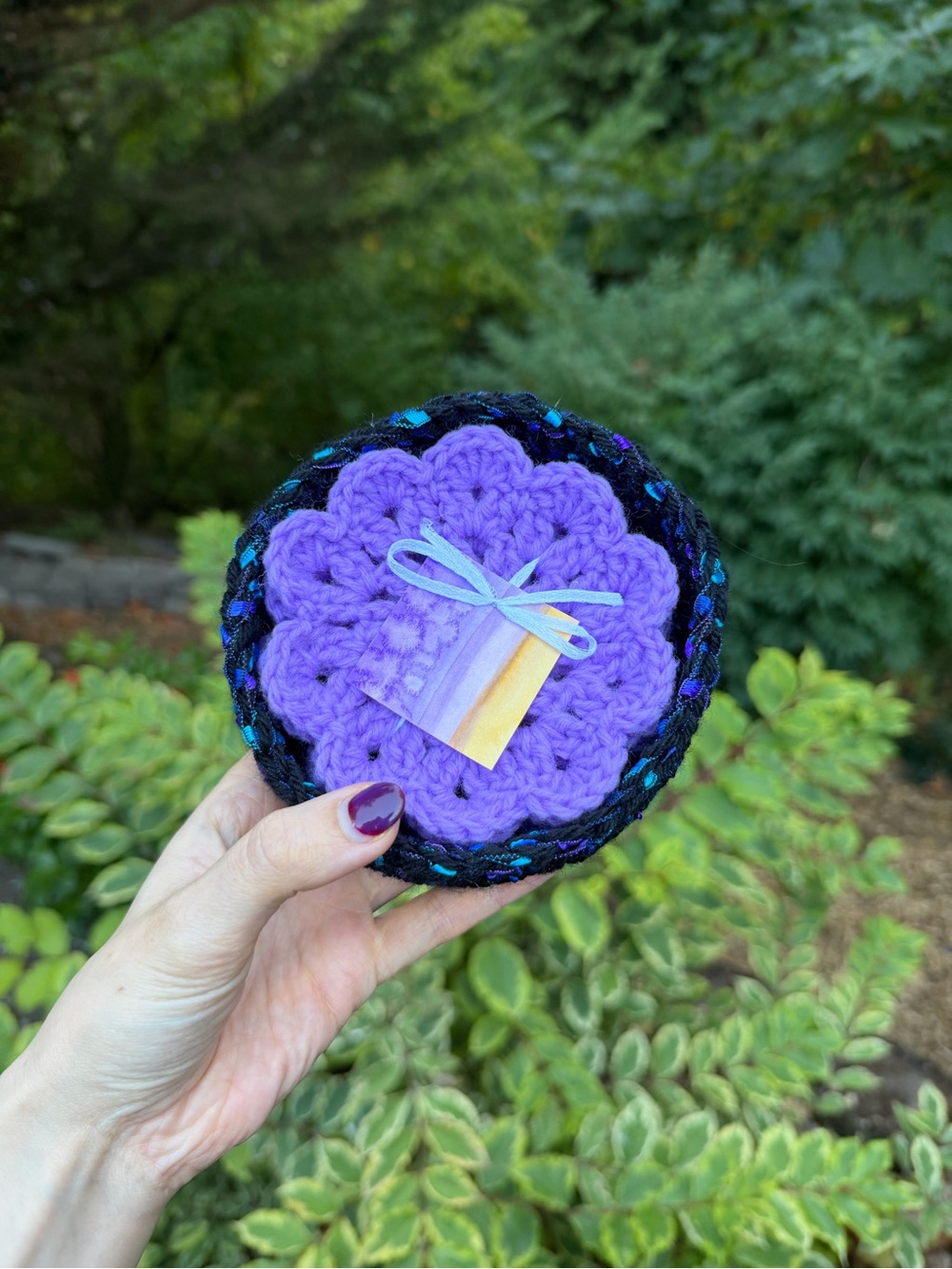 Purple Crochet Coaster Set